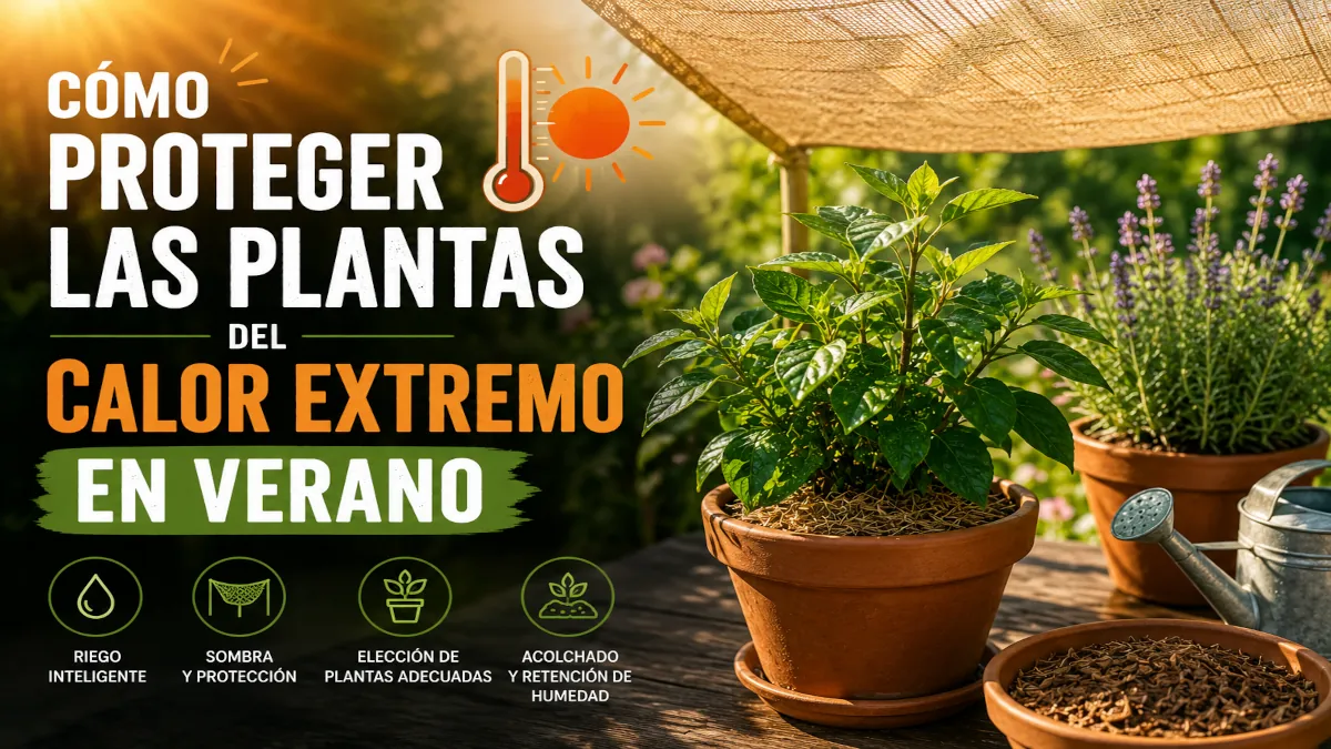 Plantas de terraza protegidas con malla de sombreo durante una ola de calor en verano